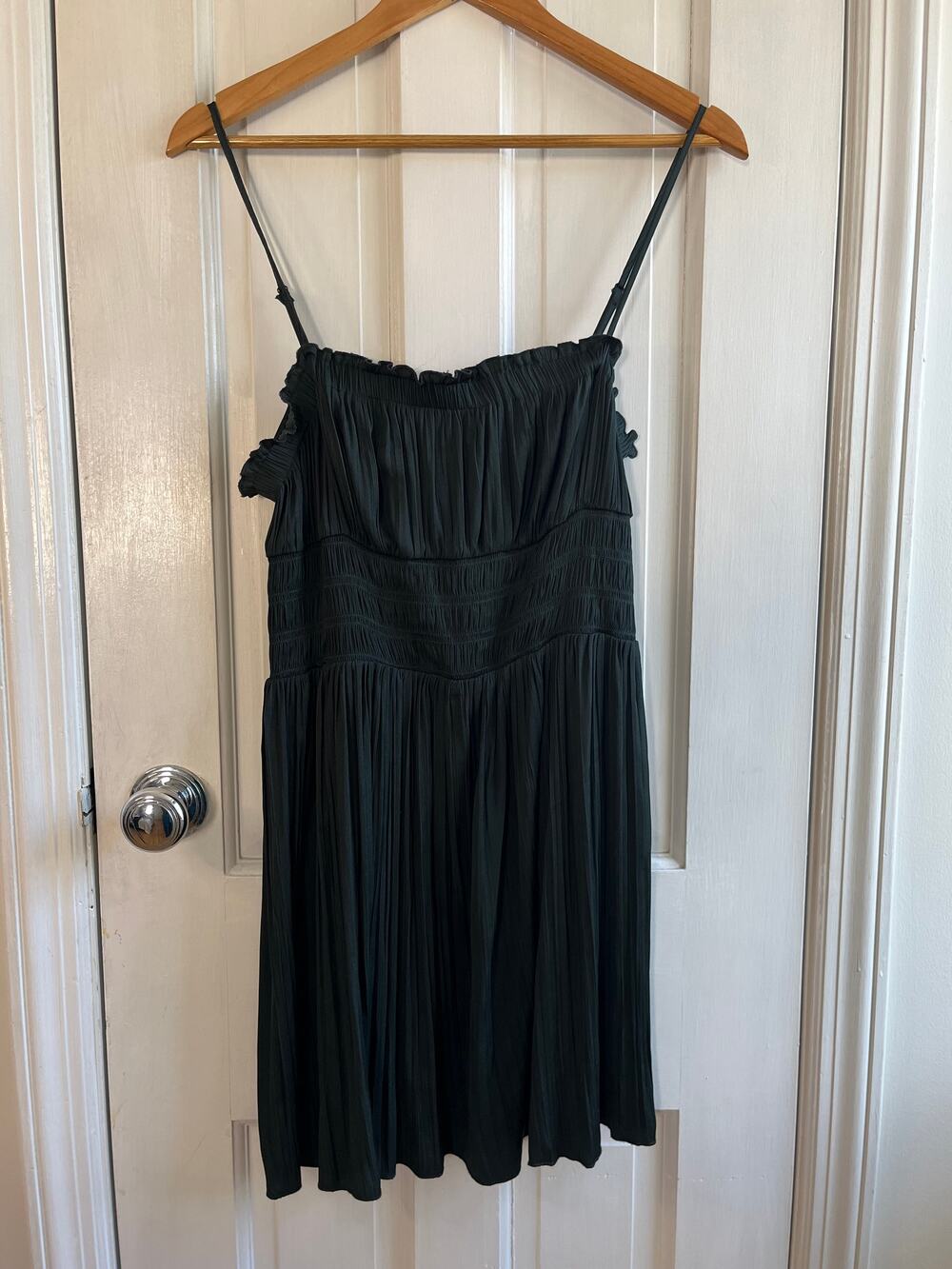 Free People Intimately Dark Green Slip Dress Sz M - Boho Lace Trim Babydoll Mini